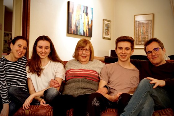 Celia with her two grandchildren, Evelyn & Jonah. David and Debra.