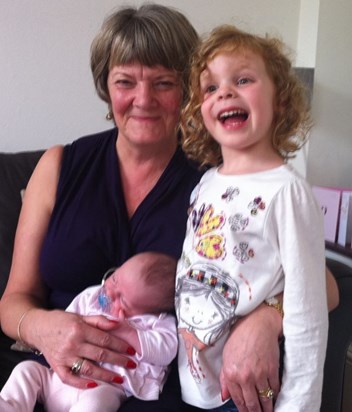 A proud Gran, with first two Grandchildren, Emma (right) and Chloe (left)