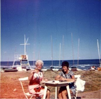 Janet and her mother Elsie at the Sailing Club, Cyprus