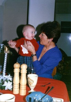 Janet with her grandson Miles Christmas 1989