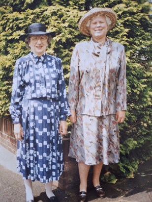 Janet and Gill at a Buckingham Palace garden party in July 1996