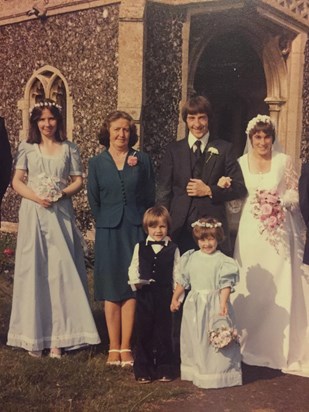 Pam at Malcolm and Elaine's wedding in 1980