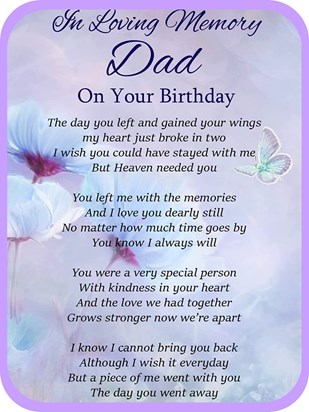 Happy Heavenly birthday dad I miss you so much love u loads I wish you were still here with us x