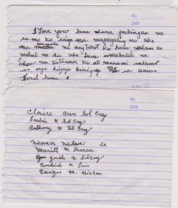 Tita Babes' last letter several days before she was taken by God! --- WE LOVE YOU TITA!!!