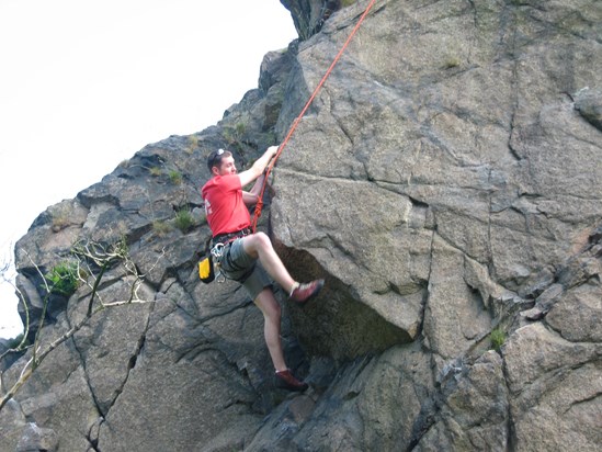 Markfield quarry, Leics 2008. Yes he did get over this difficult move and finished the climb.