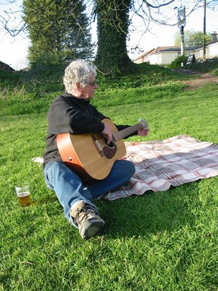 Relaxing after 10 mile walk.  2012.