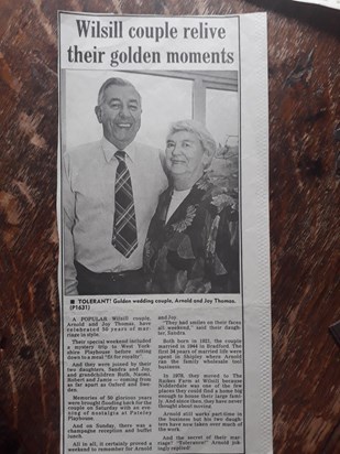 golden wedding picture and article from the local newspaper