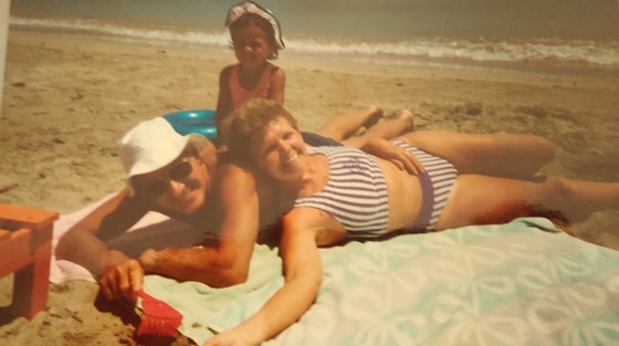 Grandma, grandad & I on the beach in Malta 