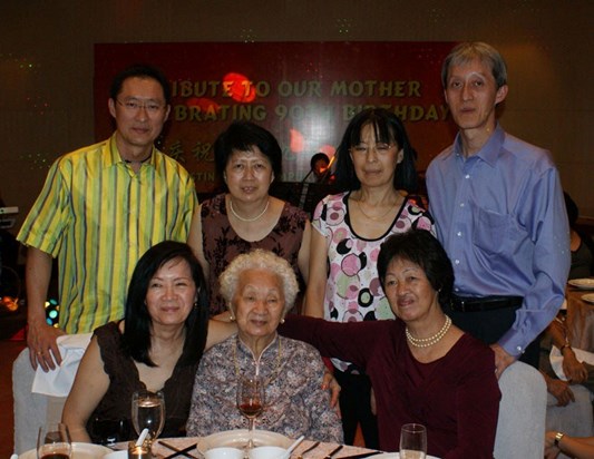 All 6 siblings together celebrating their mothers 90th birthday in 2008