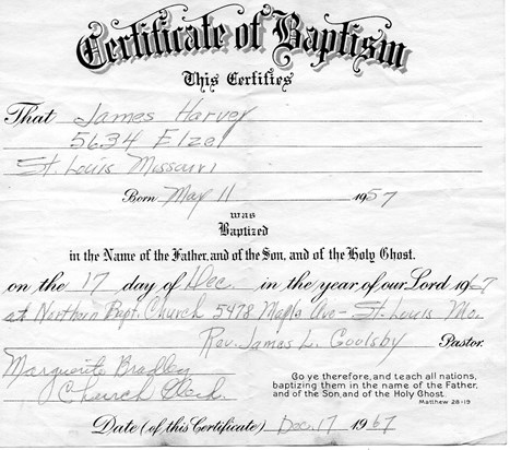 James Baptism Certificate!