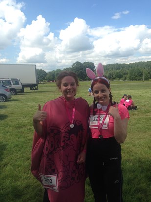 Hannah and Jane participating in the Race for Life (fancy dress) on 29 June, 2014