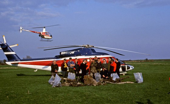 Recovering the Redwick Spitfire - Chris kneeling in baseball cap, 1993.