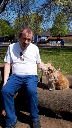 With his beloved dog Peaches 