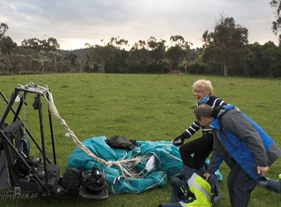 Much laughter after flying in a powered parachute in Australia 2012.