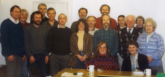 SW LETS meeting at Wynards in Exeter, January 1997 (all smiling at comment by Kate as she took this photo)