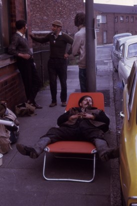 John resting in Marple after a day in lock 12 of the Marple flight 1973