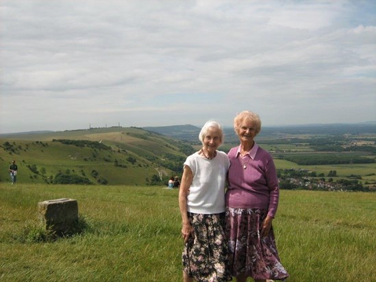 Peggy with her long time college pal, Ruby or Penny AKA on South Downs 2009