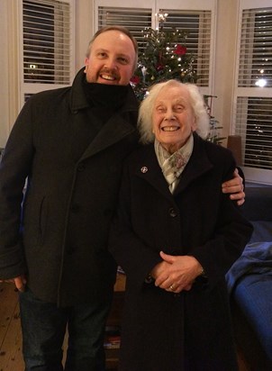 Peggy and son Jonathan at Jonathan's home in London Christmas 2017