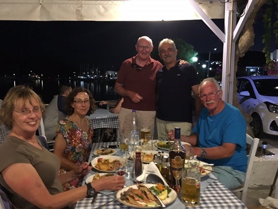 Stuart visiting Milos, Greece with some canoeing friends. Also his first time meeting my father 