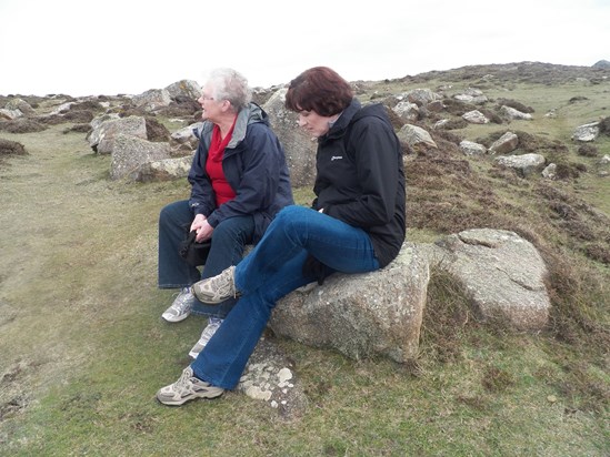 Mum and Lynn resting on a rock at St Davids 06 08 April 2012