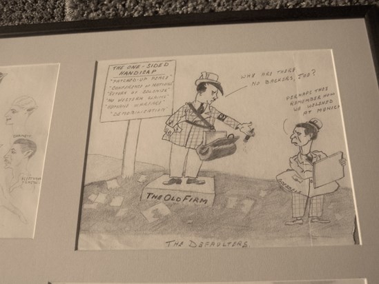 Dad's Framed Drawing of Hitler & Goebbels as bookies!