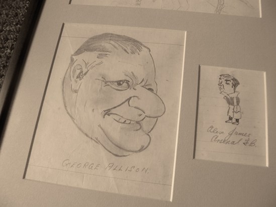 Dad's Framed Drawings of George Allison & Alex James, Arsenal 1930s!