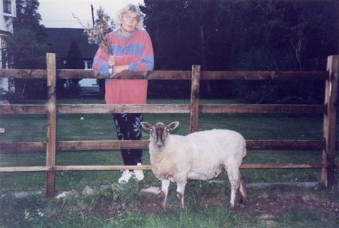 margaret and a sheep in cropston