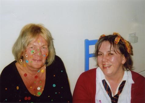 margaret and lis (60th fancy dress - spotty and schoolgirl)
