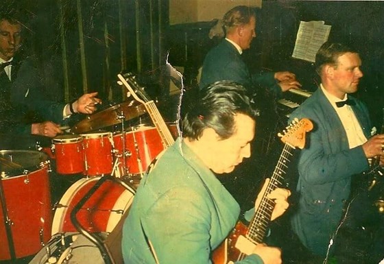 Modenairs at the Royal Huts in Hindhead 1960s. John Budd-Trumpet.Brian Roe- Guitar John Simmons-Drums. Dennis Young- Piano
