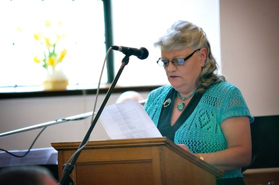Angie doing a reading at Michelle & Dougies wedding.
