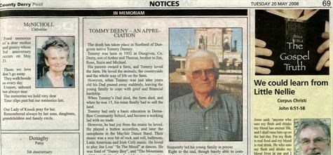 Dad's Eulogy in Derry Post - this was printed in its entirety.