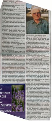 Dad's Eulogy in Derry Post 21-05-08. Too big for A4 scanner - angled and cropped to fit.