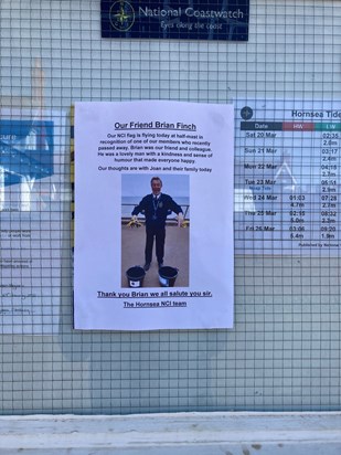 Picture posted outside the Hornsea NCI Station in Remembrance of our Friend and fellow Watchkeepers 