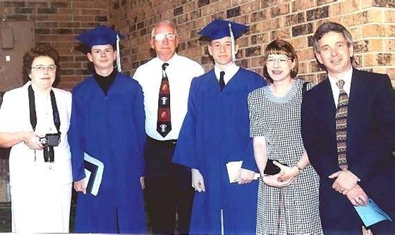 Grandsons Graduation Day: May 1999: Wanda Rainer, Jacob Duckett, Billy Rainer, Jonathan Brewer, Janet Brewer, Michael Brewer; Derby Christian School, Derby, KS