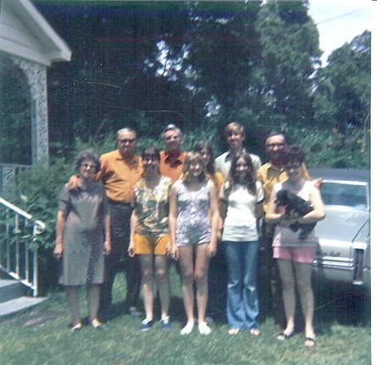 Rainer Family: Bessie Lee, James Arnold, Donna G., James L., Janet L., Patrisa A., Steven J., Cindy K. Billy J. & Wanda K Rainer and Pepi, circa 1973, Newton, Mississippi