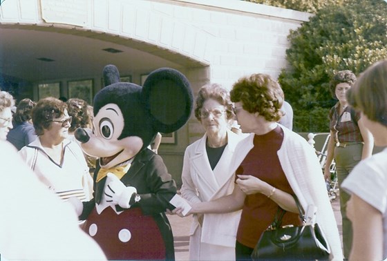 Mickey Mouse, Bessie Lee Williams Rainer & Wanda Rainer at Disneyland in California, circa 1978