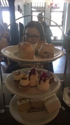 Hannah in her element - afternoon tea at Mimi's 