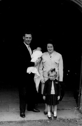 Janet's Christening with Mum, Dad, and Deborah