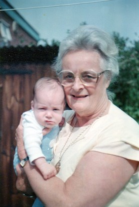 Yvonne with Paul her first grandchild August 1985