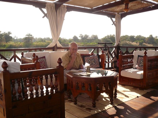 Mike learning the Arabic script while on a Nile Cruise Feb 2010