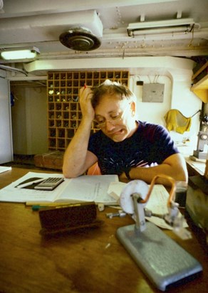 Mike solving a tricky problem on board RRS Discovery 1987