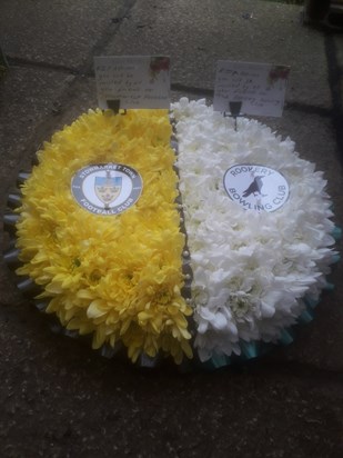 Adrians funeral flowers I did from Stow Town Fc and The Rookery bowling club