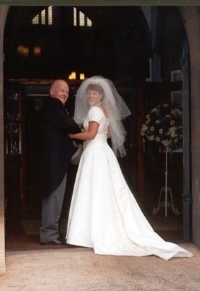Dad and I on my wedding day, August 2001, St Peter's Church, Stapenhill