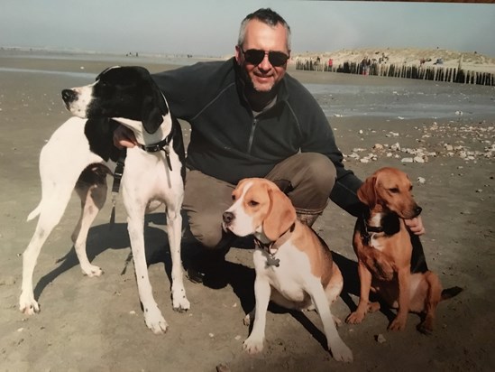 Daniel in his favourite place, West Wittering, with his precious fur babies