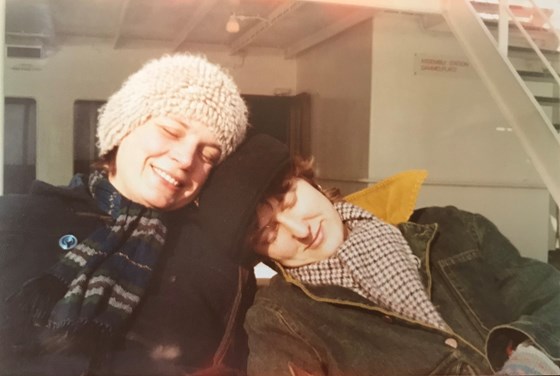 Ruth and Sue on the boat to Amsterdam 1980 ish.