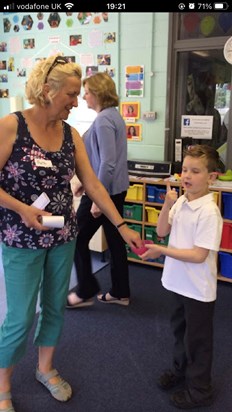 Ben enjoying being Ruth’s helper at a coffee afternoon June 2014