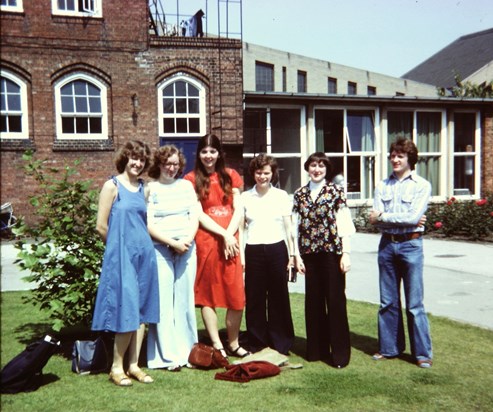 Teacher Training In York  : Our ’Slow Learners’ group at the end of our course 1977 Ruth with Linda, Regan, Carys, Elaine and Alan 