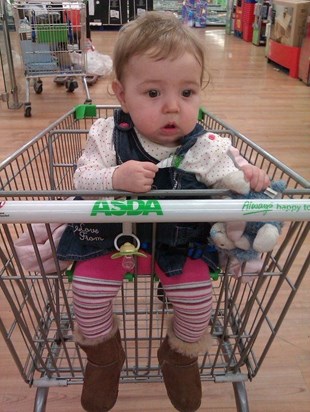 first time sat up in a trolley!