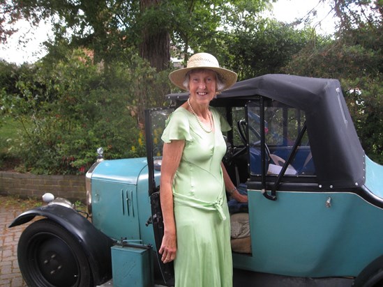 Audrey on her way to Hale carnival with John's Singer 10HP car
