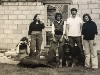 Building the extension at Ty'n y Maes in Caernarfon with Rosy, Jill (on floor), Steve, Eleanor and Rusty